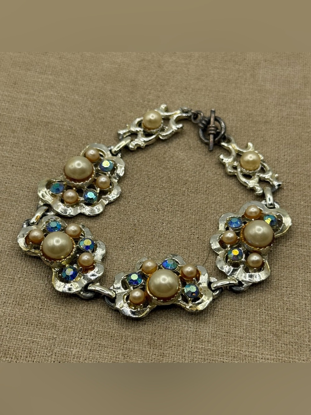 Vintage Pearl and Aurora Crystal Bracelet